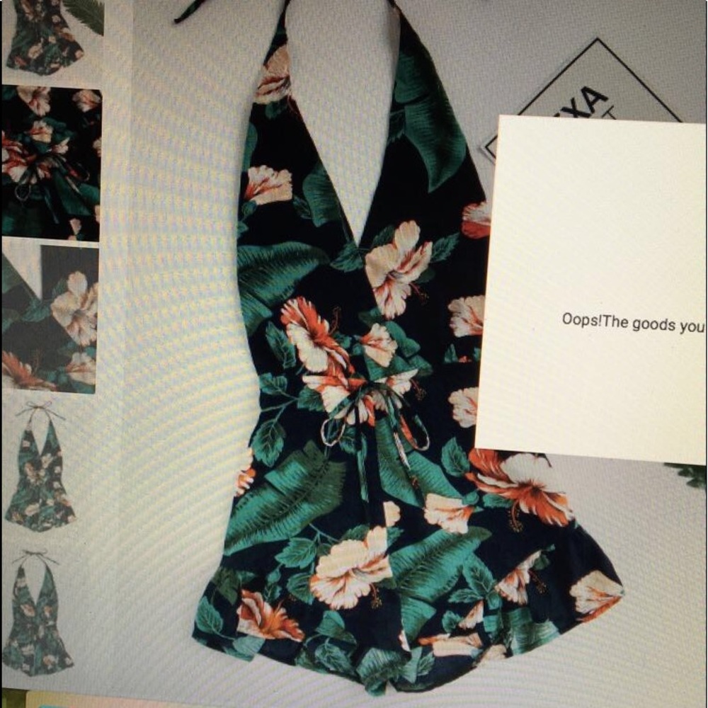 Low-cut open back floral romper